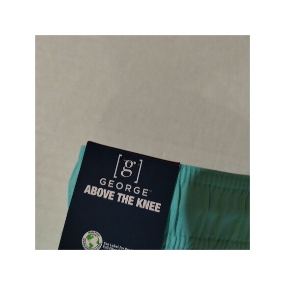 George Mens Aqua Blue Swim Shorts Trunks Above the Knee Elastic Waist 2XL - Picture 9 of 10